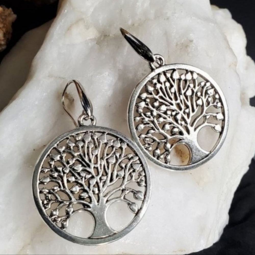 Silver Plated Lithuanian Jewelry BOHEMIAN TREE OF LIFE EARRINGS